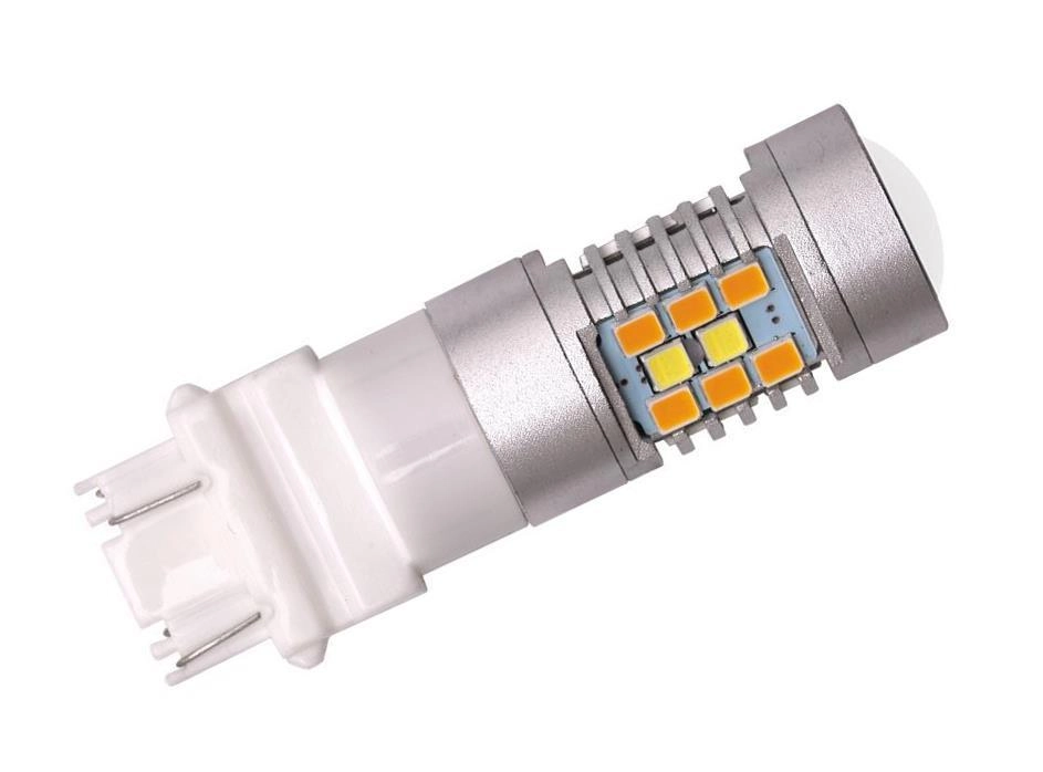 2287405906_svitlodiodna-lampa-z Світлодіодна лампа з цоколем 3157 Т25 P27/7W W3x16q 28SMD 2835 Білий Жовтий - Зображення 1