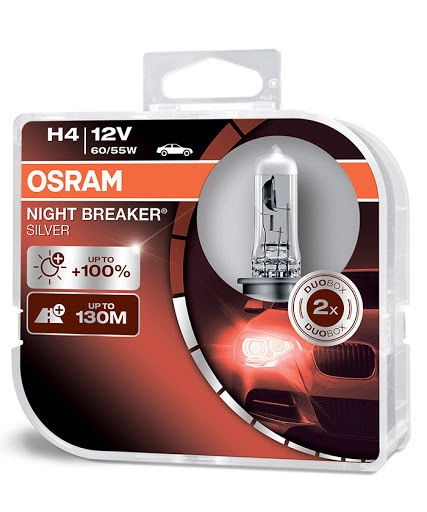2708815241_galogenna-avtolampa-osram Галогенна автолампа Osram H4 Night Breaker Silver (+100%) 64193NBS-HCB - Зображення 1