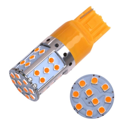 3209279317_svitlodiodna-led-lampa Світлодіодна LED лампа в поворот червоного ліхтаря 7440 T20 W21W W3x16d 35SMD 3030 12V з обманкою Жовта - Зображення 1