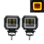 Світлодіодна протитуманна фара Led ближнє світло квадратна з жовтими ангельськими глазками