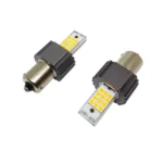 Світлодіодна лампа з цоколем 1156 BAU15s PY21W 24 SMD 3030 12-24V Жовта зі зміщенням і обманкою - Зображення 4