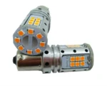 Світлодіодна лампа з цоколем 1156 BAU15s PY21W 32SMD 3030 12V Жовта з обманкою, зі зміщенням - Зображення 2