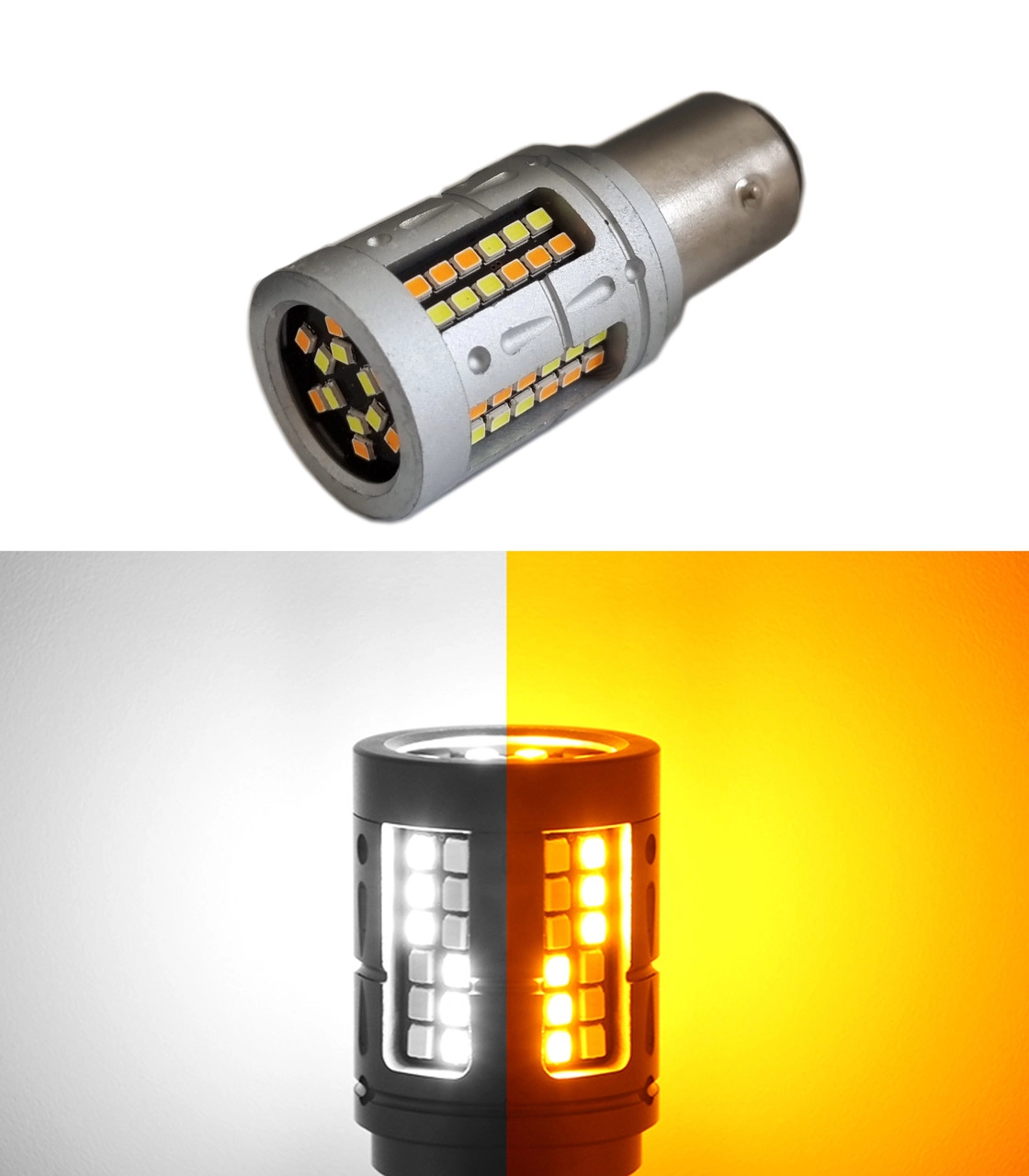3666225996_dvokolirna-svitlodiodna-lampa Двоколірна світлодіодна лампа з цоколем 1157 BAY15d P21W/5 72SMD 2016 1500Lm 12V Білий Жовтий - Зображення 1