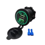 Автомобільний зарядний пристрій 2 порти USB ПРЕМІУМ врізна розетка, зелене підсвічування