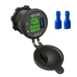 Автомобільний зарядний пристрій 1порт USB 12-24V врізна розетка, Вольтметр + амперметр зелене підсвічування