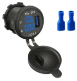 Автомобільний зарядний пристрій один порт USB 12-24V врізна розетка, Вольтметр + амперметр сине підсвічування