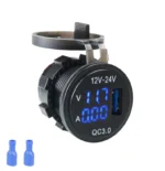 Автомобільний зарядний пристрій один порт USB 12-24V врізна розетка, Вольтметр + амперметр сине підсвічування - Зображення 2