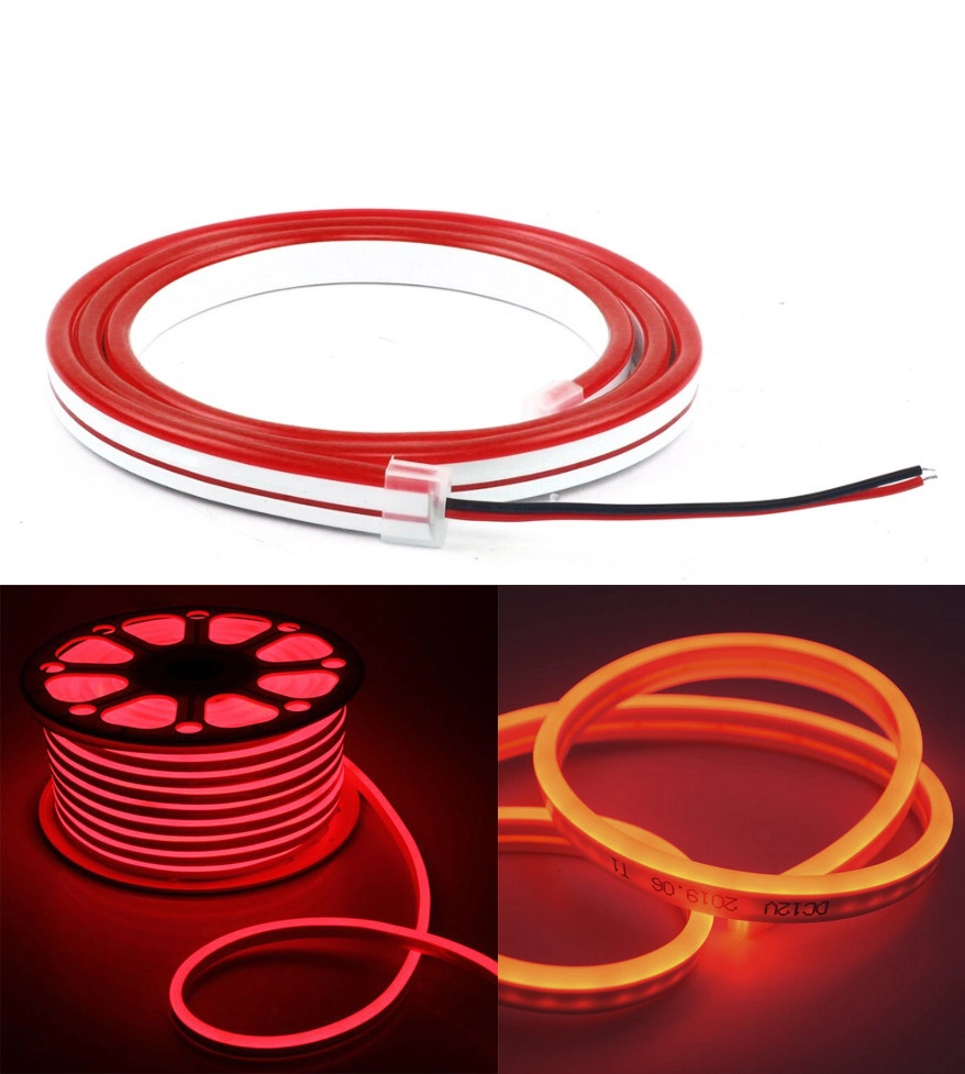 3875370368_svitlodiodnij-gnuchkij-neon Світлодіодний гнучкий неон Silicone 2835 120 IP68 12V 120 LED 6*12мм Червоний - Зображення 1