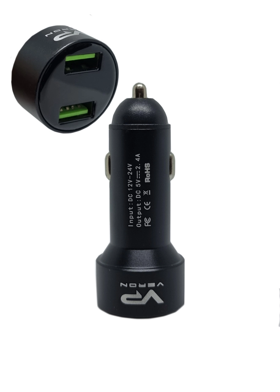 3890203230_avtomobilnij-zaryadnij-pristrij Автомобільний зарядний пристрій два порта USB 2,4А 5V 12-24V Вольтметр + Амперметр від прикурювача - Зображення 1