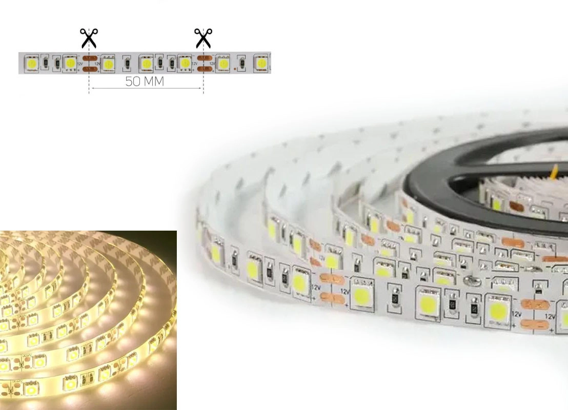 3893565806_svitlodiodna-strichka-oem Світлодіодна стрічка OEM ST 60 SMD на метр 5050 12V Білий теплий 1 метр (відрізна) самоклеюча - Зображення 1