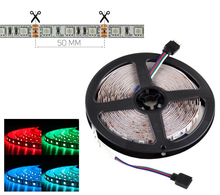 3893652992_svitlodiodna-strichka-oem Світлодіодна стрічка 12V 60 SMD 5050 RGB герметична, відрізна 1 метр - Зображення 1