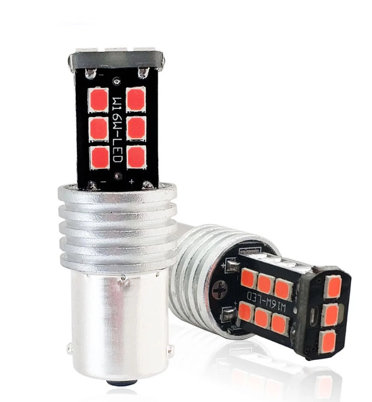 3907034398_svitlodiodna-lampa-z Світлодіодна лампа з цоколем 1156 BA15s P21W 15SMD 2835 12V з обманкою та драйвером Червона - Зображення 1