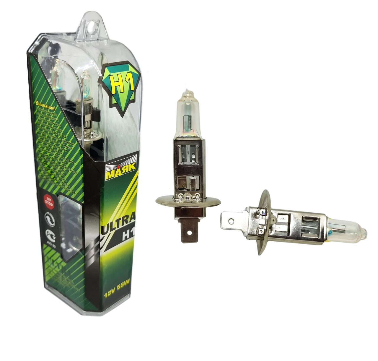 3918672472_galogenna-lampa-mayak Галогенна лампа Маяк H1 12V 55W 82120 WL Ultra комплект - Зображення 1