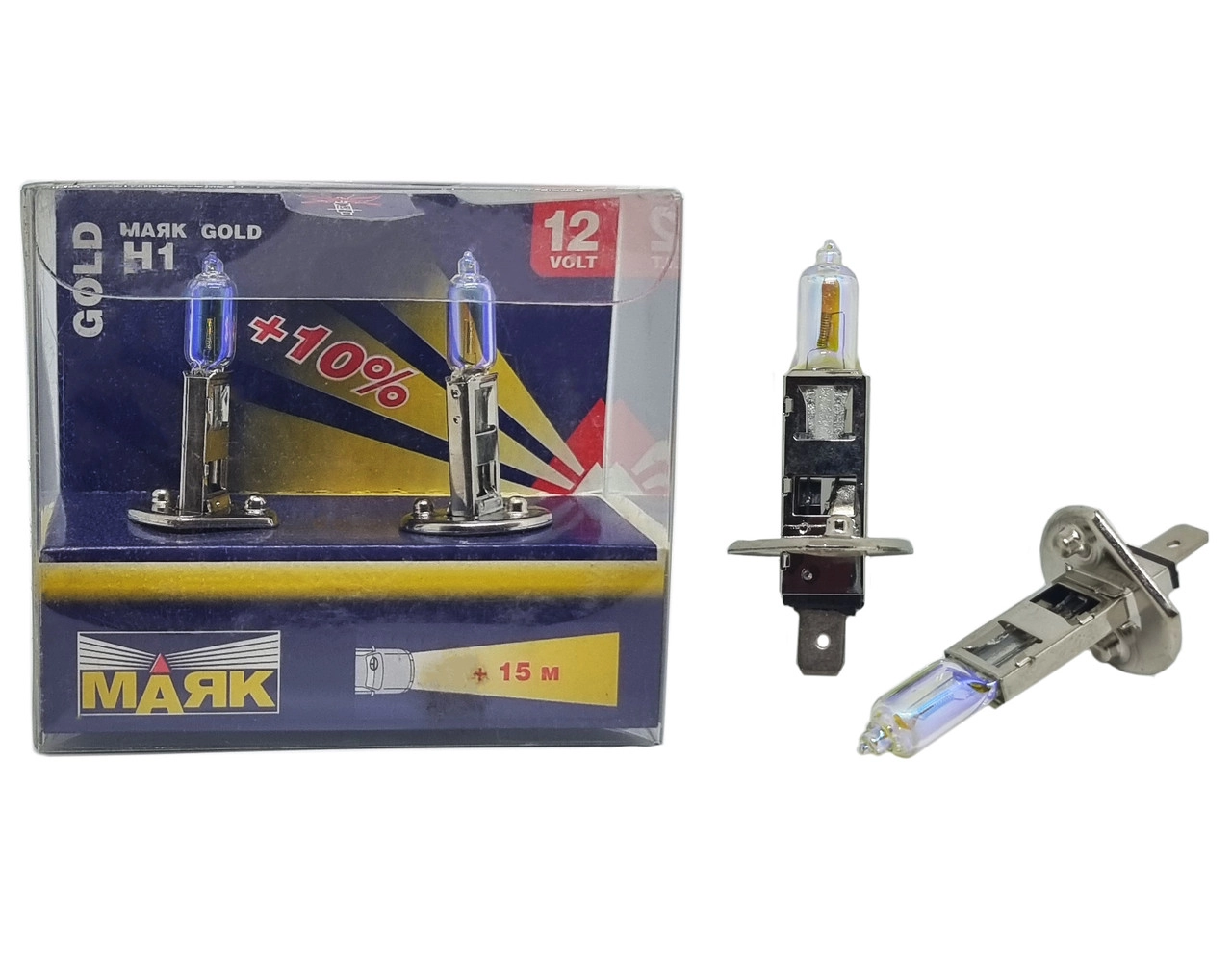 3924906351_galogenna-lampa-mayak Галогенна лампа Маяк H1 12V 55W 52120 G Gold комплект - Зображення 1