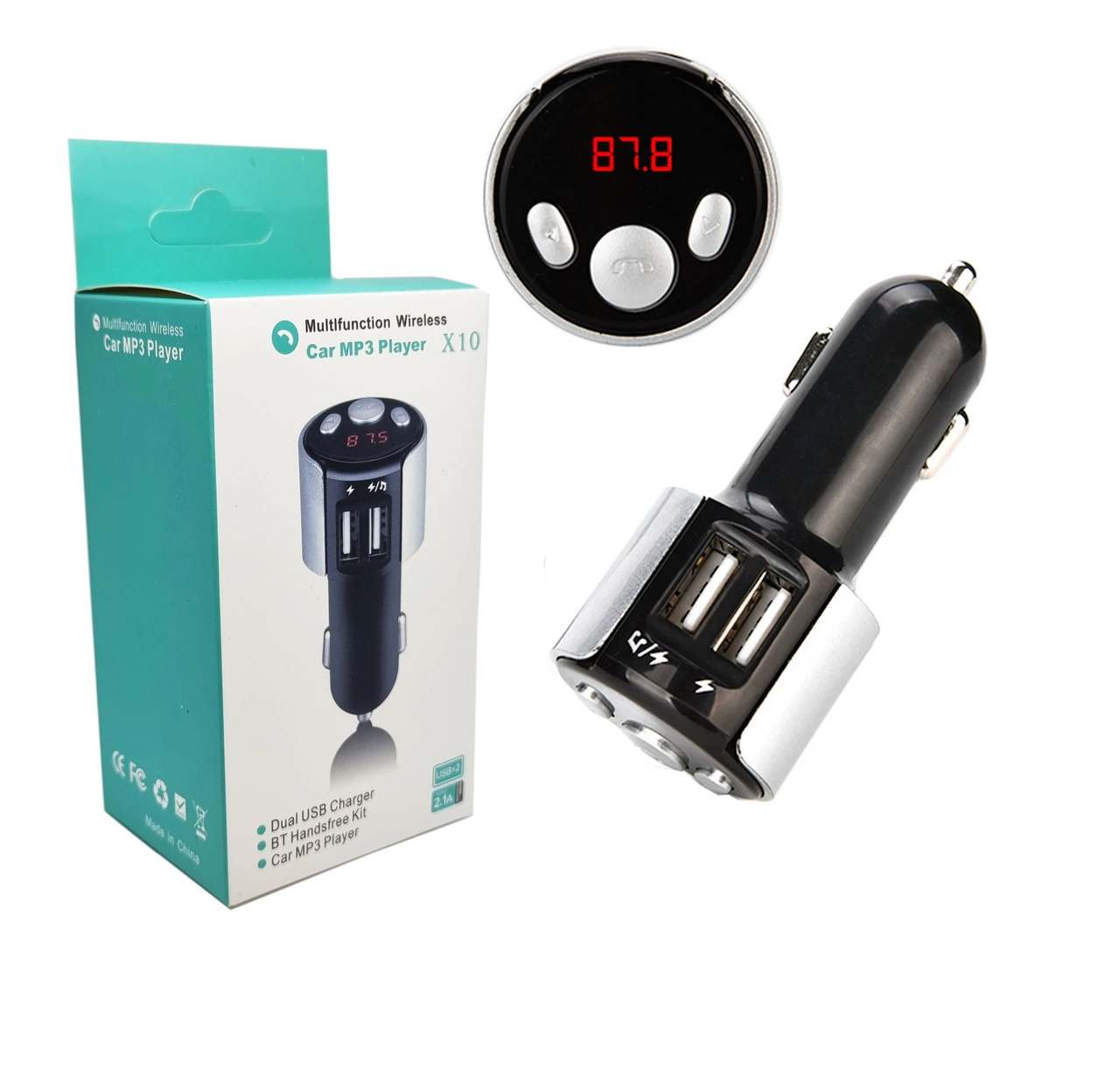 3927623494_fm-modulyator-fm ФМ модулятор FM трансмітер X10 з Bluetooth 5.0 MP3 WMA два порти - Зображення 1