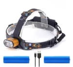 Налобний ліхтар акумуляторний 2 LED (з акумуляторами та проводом у комплекті) в м'якому корпусі - гумка