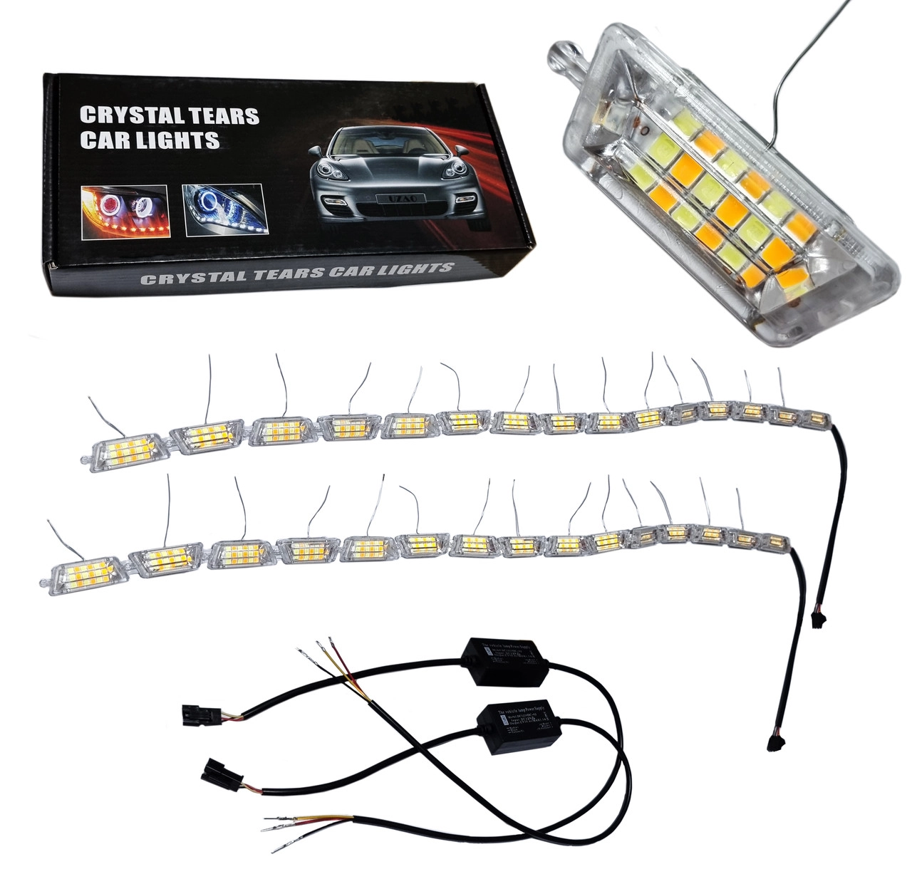 4055647731_gibki-dho-crystal Гібкі ДХО Crystal LED з функцією повороту, динамічні ДХО з бегущим поворотом, гнучкі кристали 16 секцій - Зображення 1