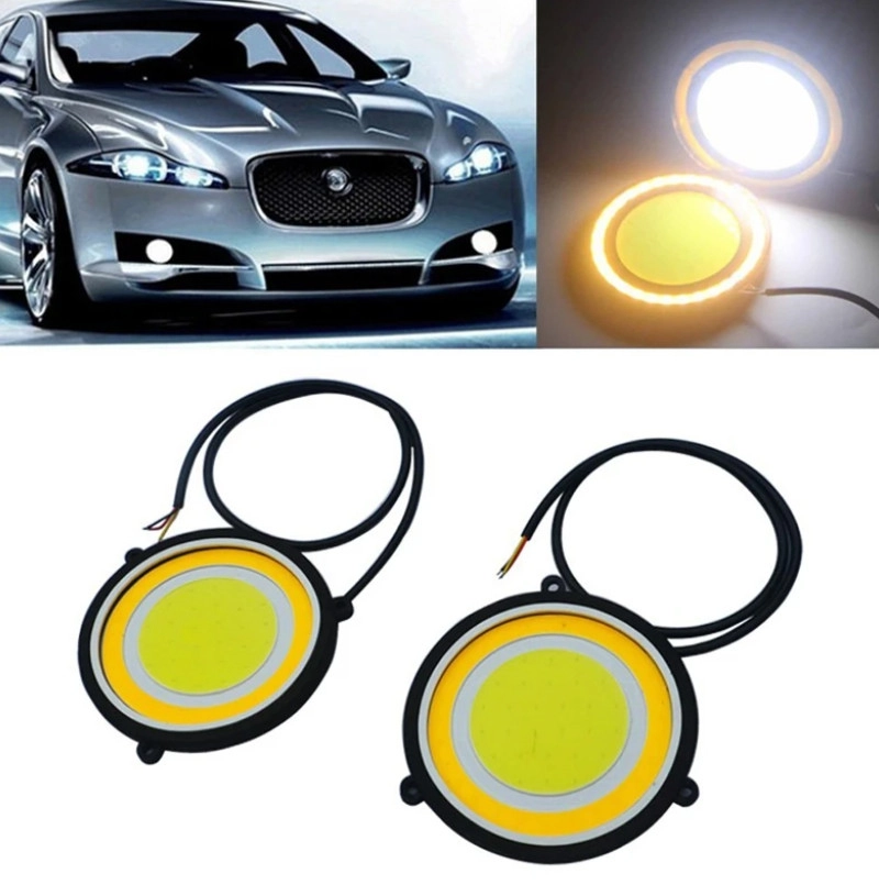 4224609470_dnevnye-hodovye-vogni Дневные ходовые вогни, круглые 88мм Белый Жёлтый. ДХО з поворотом (комплект 2шт) - Зображення 1