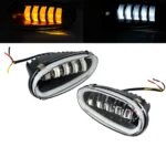 Двоколірні Led ПТФ протитуманні фари Daewoo Lanos Sens. ПТФ 5 лінз 50W з ДХО. Скло знімне. МЕТАЛ