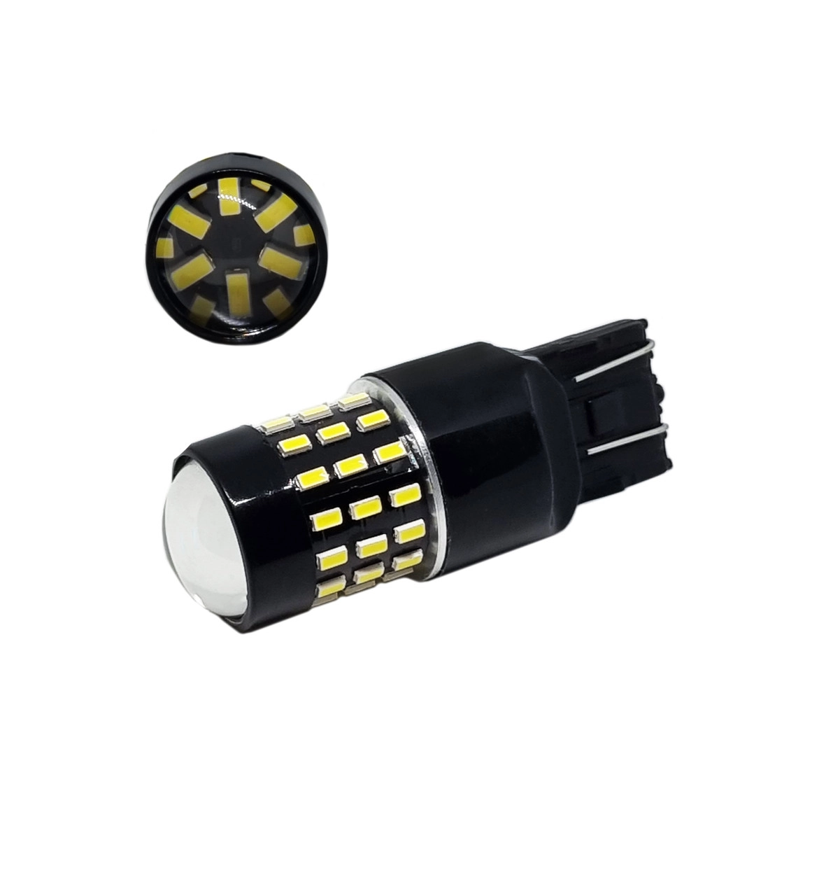 4554844902_svitlodiodna-lampa-7443 Світлодіодна лампа 7443 T20 W21/5W W3x16q 54 SMD 3014 12V з лінзою і драйвером Біла ПРЕМІУМ - Зображення 1