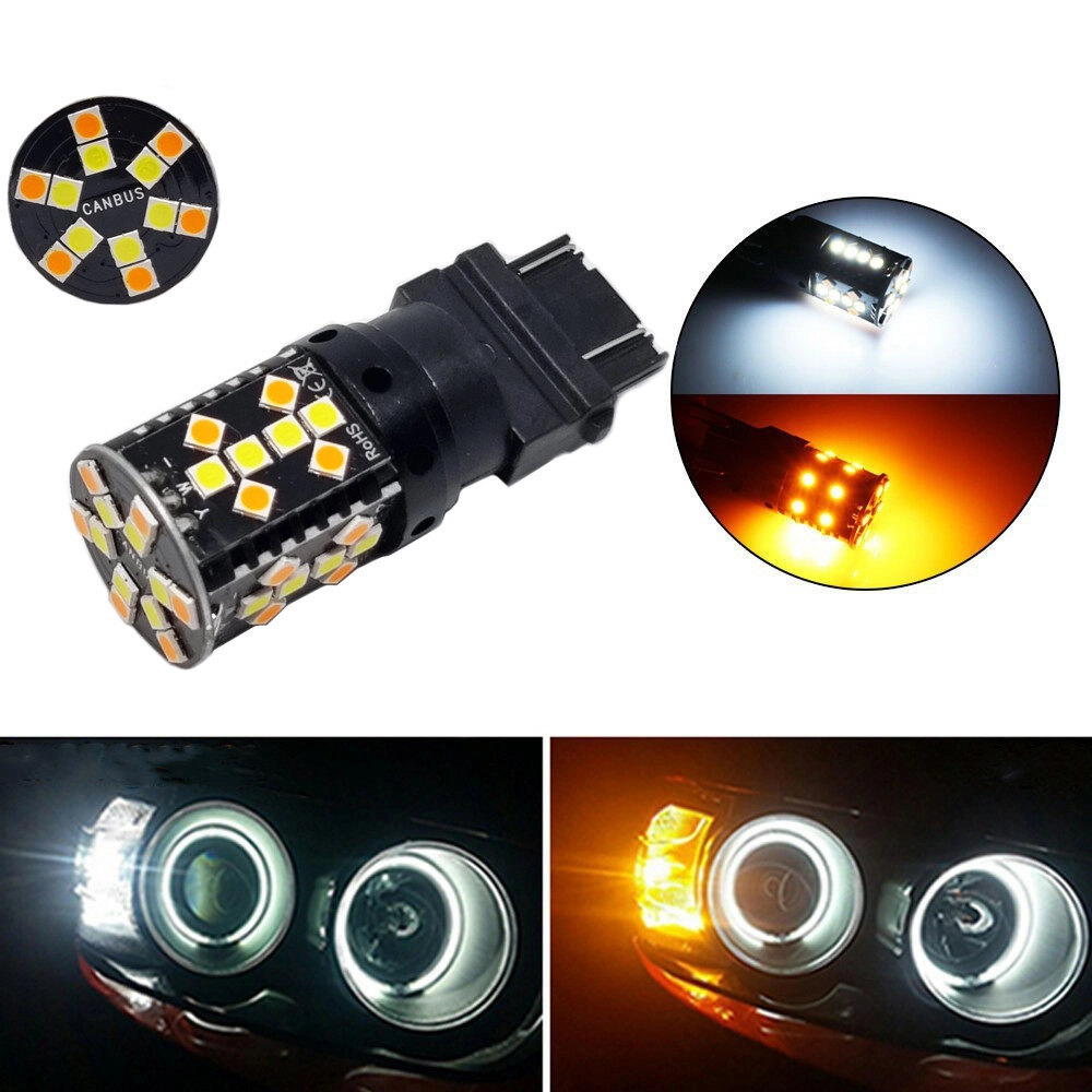 4571960131_svitlodiodna-lampa-z Світлодіодна лампа з цоколем 3157 Т25 P27/7W 44SMD 3030 12V 21W 1400 Lm Білий Жовтий з обманкою - Зображення 1