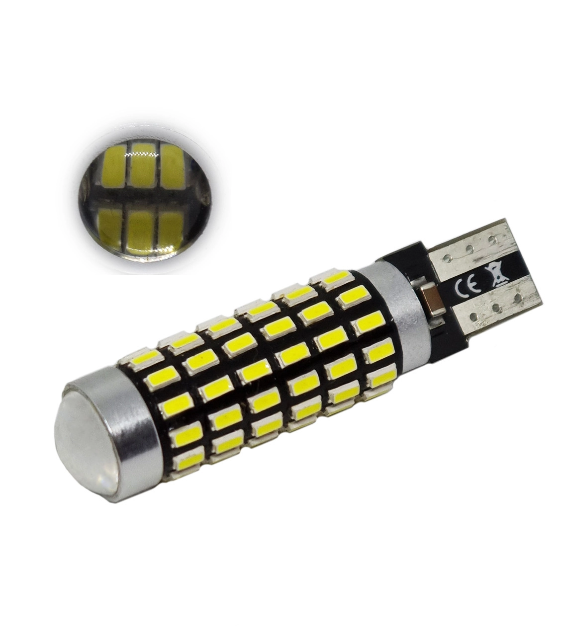 4584133246_svitlodiodna-lampa-t10 Світлодіодна лампа Т10 (W5W) 78 SMD 3014 з обманкою, драйвером і лінзою 12V Білий - Зображення 1