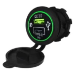 Автомобільний зарядний пристрій USB QC 3.0 та PD Type-C 3,1 А 12-24В розрізка врізна, зелене підсвічування