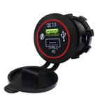 Автомобільний зарядний пристрій USB QC 3.0 та PD Type-C 3,1 А 12-24В розетка врізна, червоне підсвічування