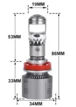 Світлодіодні міні лінзи. Led лінза цоколь H11 8 CSP 8000LM 5700K 12-24V з вентилятором 56W комплект - Зображення 4