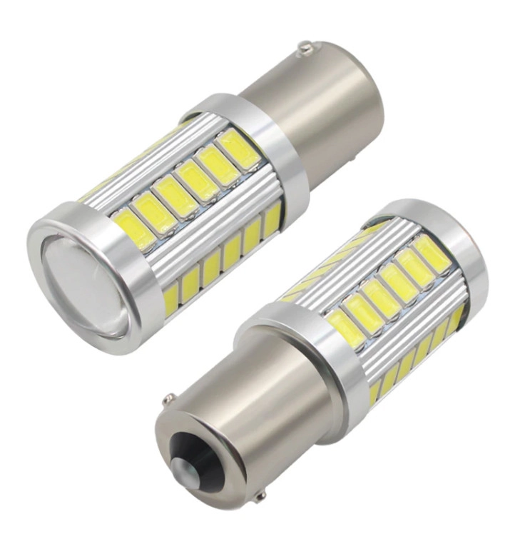 4735829353_svitlodiodna-lampa-z Світлодіодна лампа з цоколем 1156 33SMD 5630 12V Біла з драйвером і лінзою 1000Lm - Зображення 1