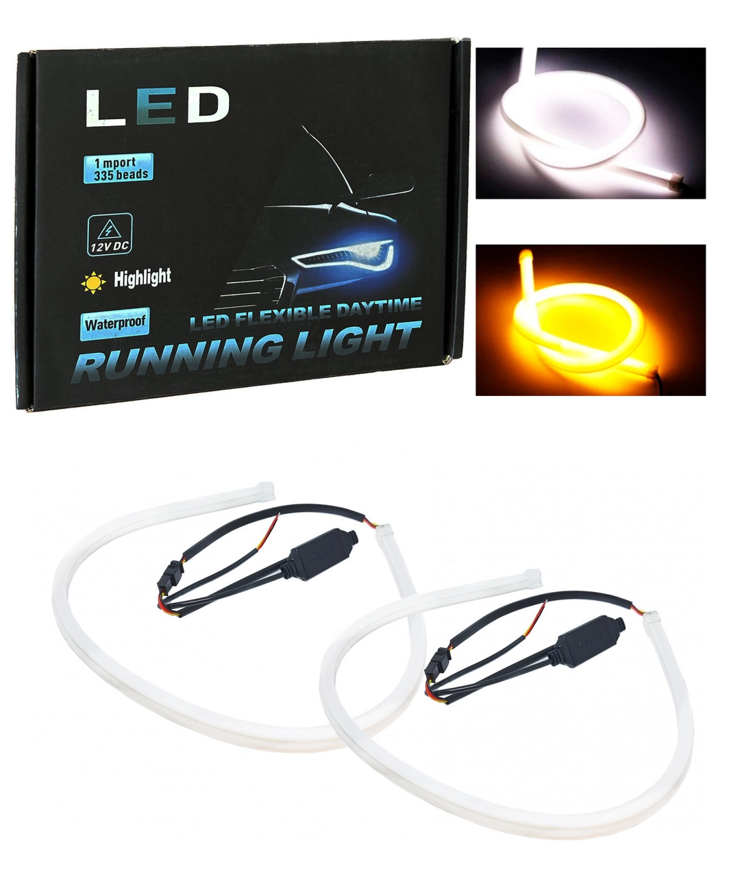 4820814464_gnuchki-denni-hodovi Гнучкі денні ходові вогні з функцією повороту Гнучкі ДХО DRL 45см динамічні Білий Жовтий - Зображення 1