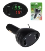 Автомобільна зарядка VST 708 два USB роз'єми + вольтметр + термометр 12-24V від прикурювача Чорний