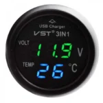 Автомобільна зарядка VST 706 один USB роз'єм + вольтметр + термометр 12-24V від прикурювача Чорний - Зображення 3