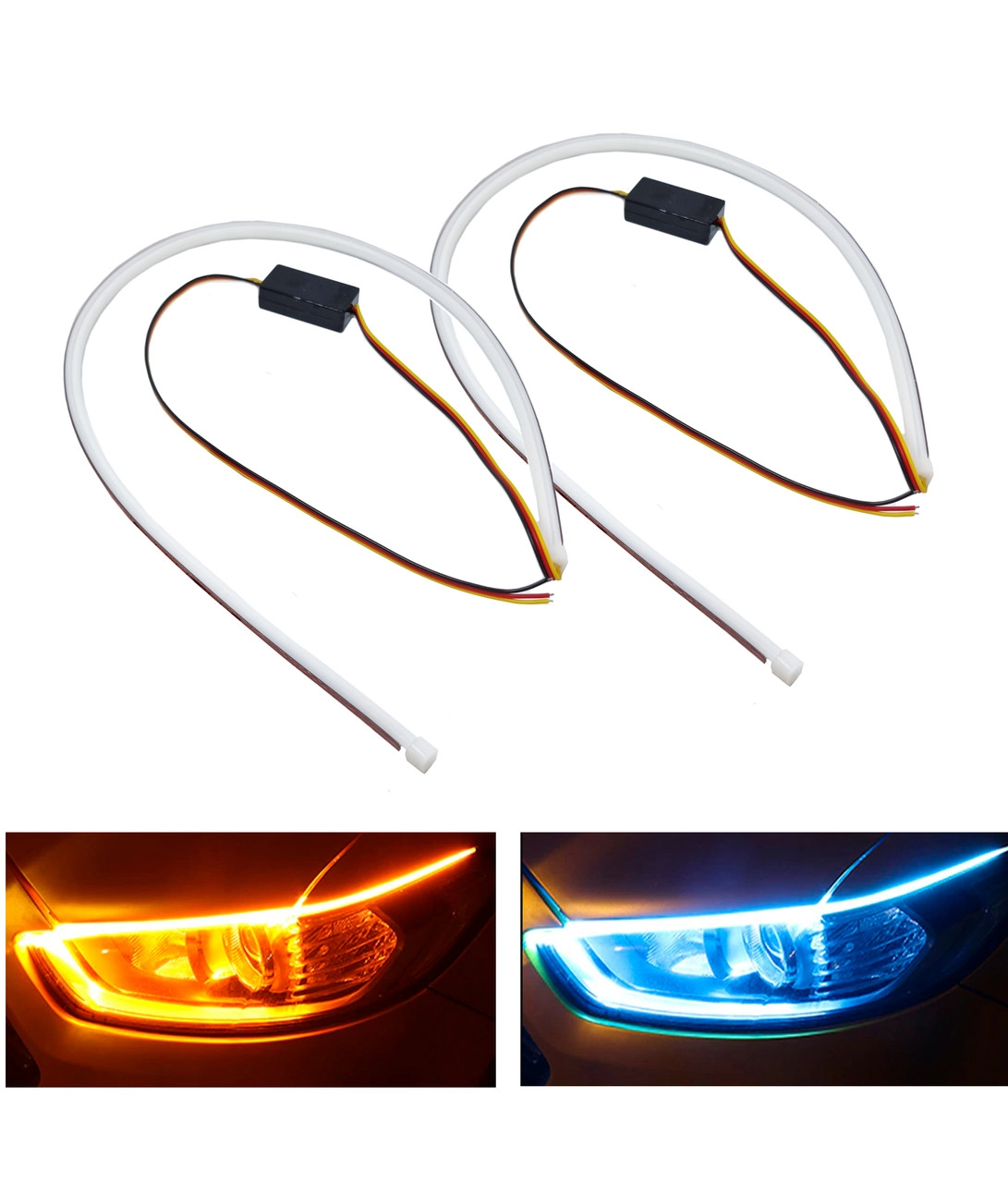 4867150363_dvokolirni-gnuchki-denni Двоколірні гнучкі денні ходові вогні, ДХО з функцією повороту 60см тонка ширина 8мм з блоками - Зображення 1