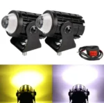 Світлодіодні двокольорові протитуманні фари Moto LED Mini з кнопкою для мотоцикла скутера 60W Білий Жовтий - Зображення 3