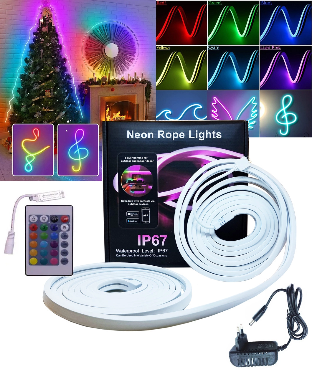 5051798109_svitlodiodna-strichka-12v Світлодіодна стрічка 12V RGB у комплекті з пультом та блоком живлення 220V 24W 5 метрів Неонова вологозахисна - Зображення 1