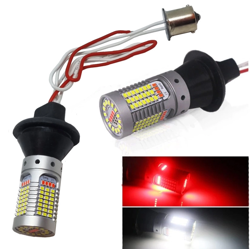 5056891966_svitlodiodna-lampa-dvokolorova Світлодіодна лампа двокольорова 1156 BA15S 119SMD 2016 з обманкою Білий/Червоний - Зображення 1