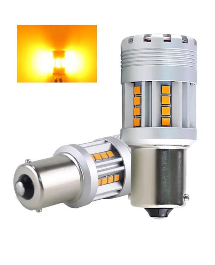 5084528011_svitlodiodna-lampa-z Світлодіодна лампа з цоколем 1156 BA15s P21W 24 SMD 2020 10-30V 24W 2800 Lm з обманкою Жовте світло - Зображення 1