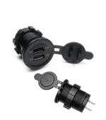 Автомобільний зарядний пристрій два порти USB 12V врізна, з Вольтметром зелене підсвічування - Зображення 3