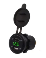 Автомобільний зарядний пристрій два порти USB 12V врізна, з Вольтметром зелене підсвічування