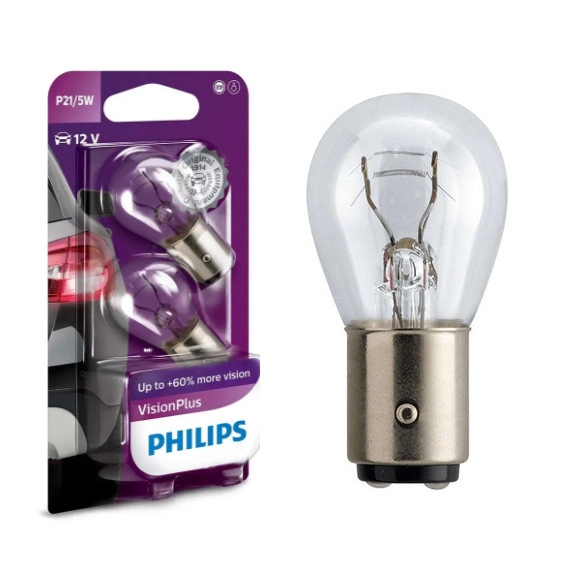 5243414087_avtomobilna-lampa-philips Автомобільна лампа PHILIPS P21/5W VisionPlus 12499VPB2 12V 21/5W блістер 2шт. - Зображення 1