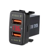 Зарядний пристрій кнопка Toyota з вольтметром та 2 USB 3.4A 12В-24В Червоний - Швидка зарядка