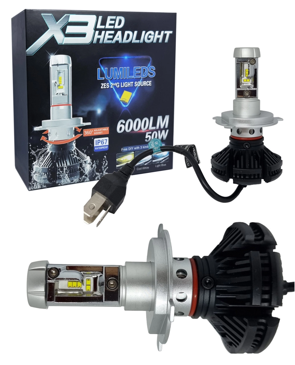 5435429990_avtomobilni-svitlodiodni-lampi Автомобільні світлодіодні лампи з цоколем H4, модель X3 Преміум'якість - Зображення 1