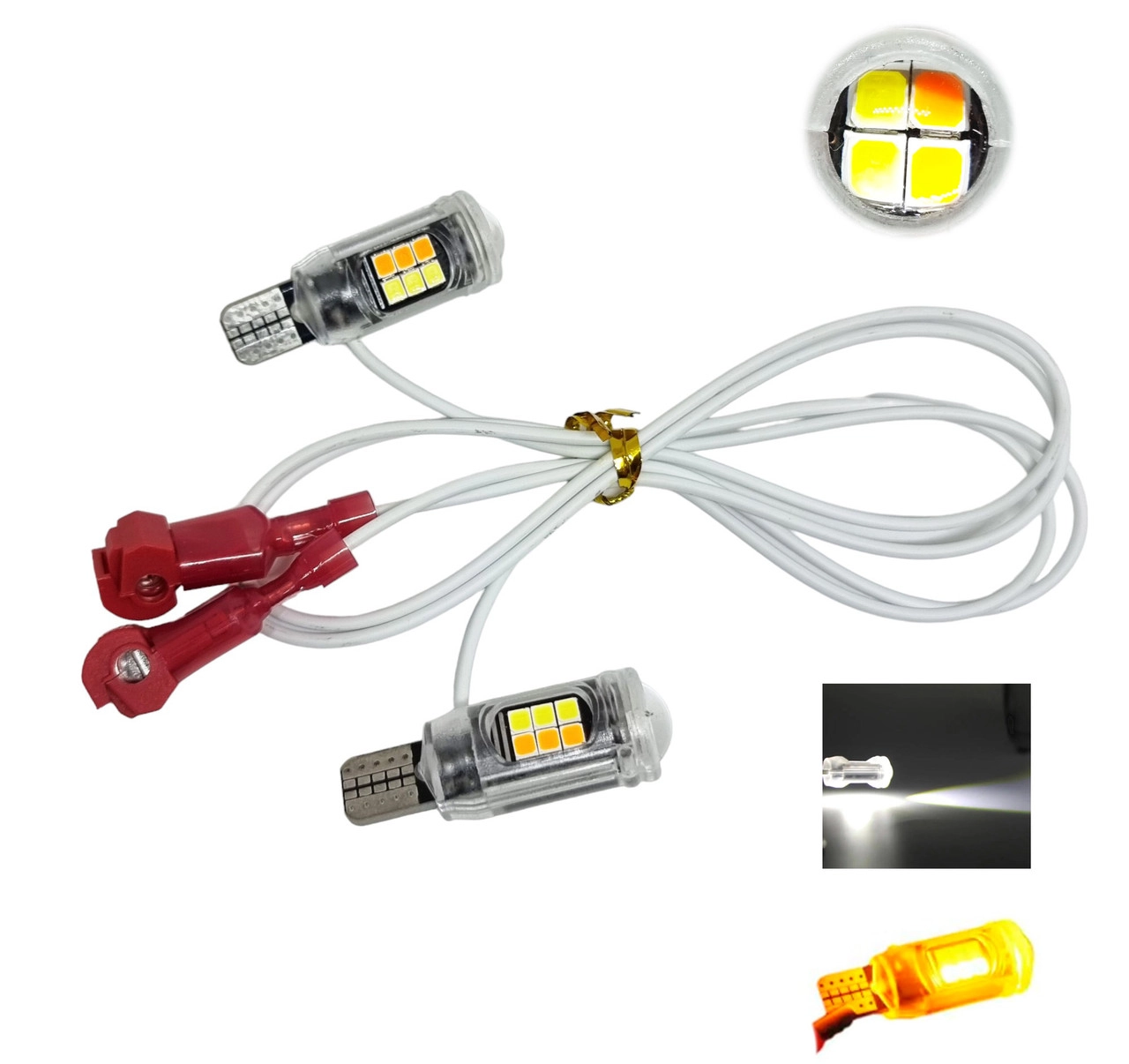 5533077591_komplekt-dvokolorovih-svitlodiodnih Комплект двокольорових світлодіодних ламп LED Т10 W5W 16 SMD 3528 12V Біле/Жовте світло - Зображення 1