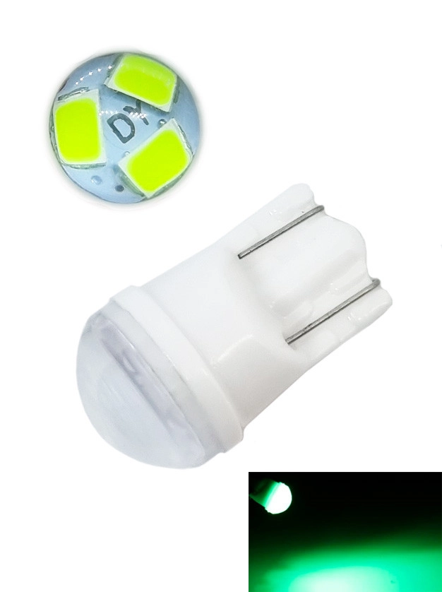 5538204863_svitlodiodna-lampa-t10 Світлодіодна лампа Т10 W5W 3SMD 283512V Зелена керамічна - Зображення 1