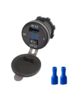 Автомобільна зарядка USB QC3.0 швидка зарядка Синє Led підсвічування з кнопкою