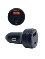 Автомобільна зарядка USB+ Type-С 12-24V  з Led підсвічуванням Швидка зарядка Карбон