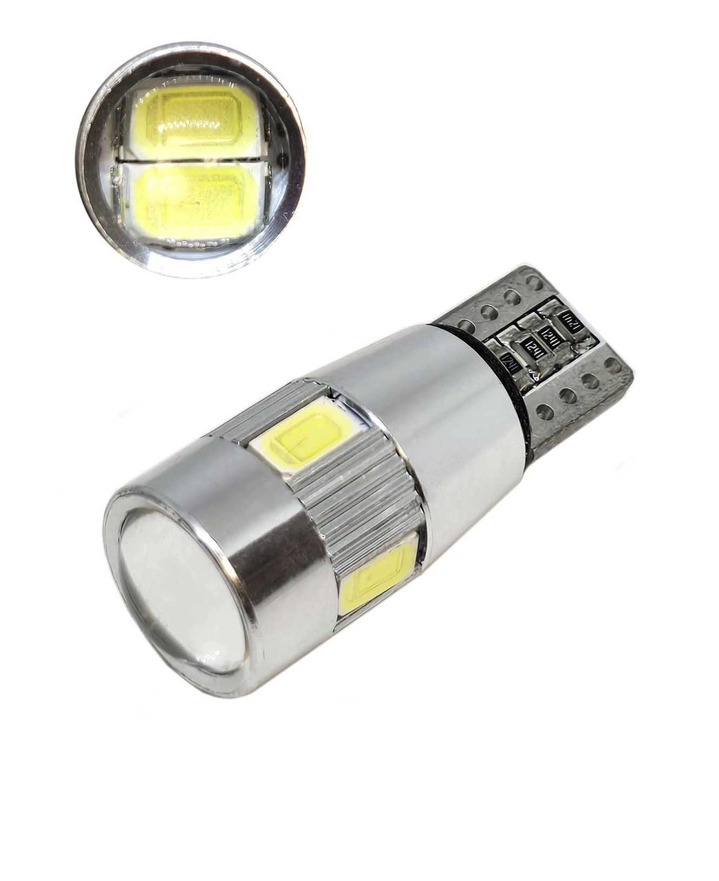 6136932769_svitlodiodna-lampa-t10 Світлодіодна лампа Т10 (W5W) 6SMD 5630 з лінзою 12V Білий - Зображення 1