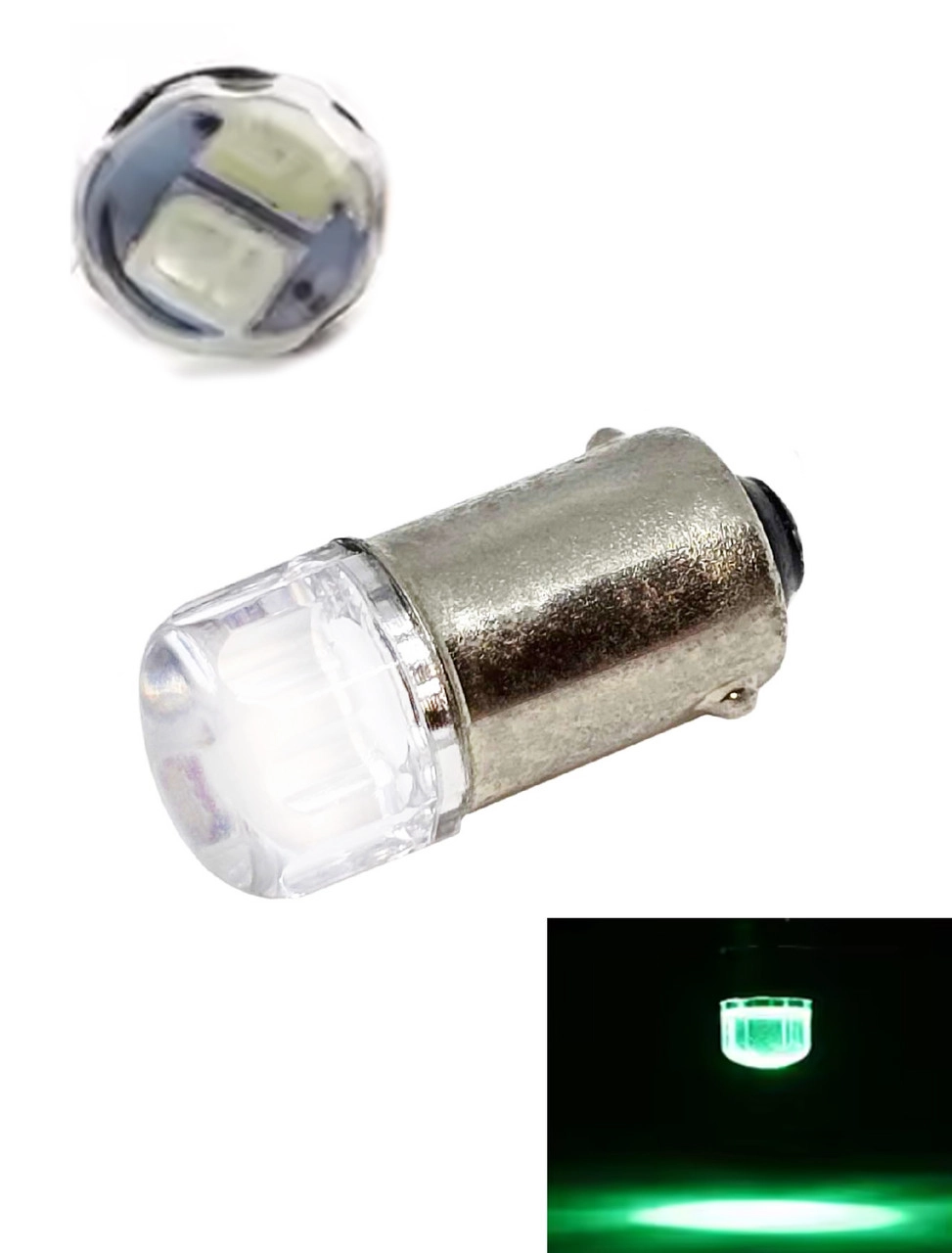 6456678412_svitlodiodna-lampa-t4w Світлодіодна лампа T4W BA9S 2SMD 2835 Зелена 24V - Зображення 1