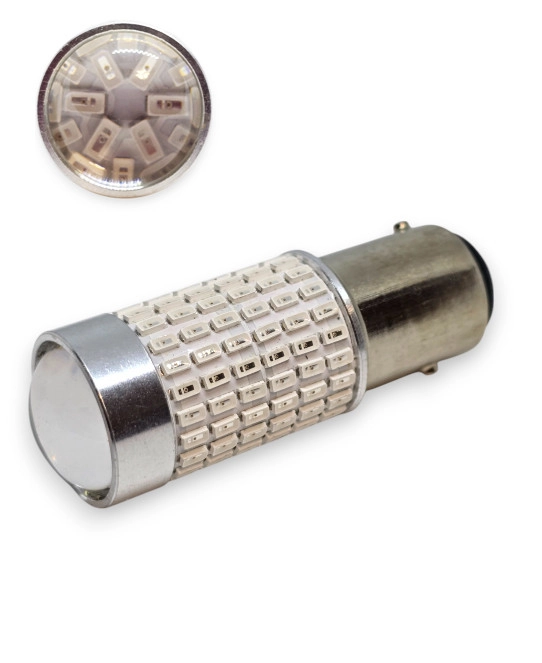 6482749913_svitlodiodna-lampa-z Світлодіодна лампа з цоколем 1157 BAY15d P21/5W 144 SMD 3014 12V Червона з лінзою і драйвером - Зображення 1